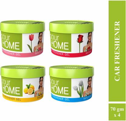 POUR HOME French Flora, Red Rose, Lime Life, French Fusion Car Freshener Diffuser Car Freshener Gel Can Set of 4 ( Rose,French Flora,French Fusion,Lime )