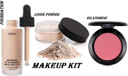 KAIASHA makeup kit combo pack blusher for face makeup Studio foundation combo set loose powder foundation cream