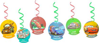 FLICK IN Happy Birthday Lightning McQueen Car Racing Car Theme Cutouts Hanging Swirls Paper Cut-outs