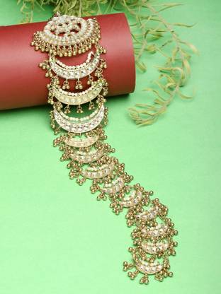 Karatcart Moon Shape Gold Plated Kundan Bridal Wedding Hair Braid Choti Braid Extension
