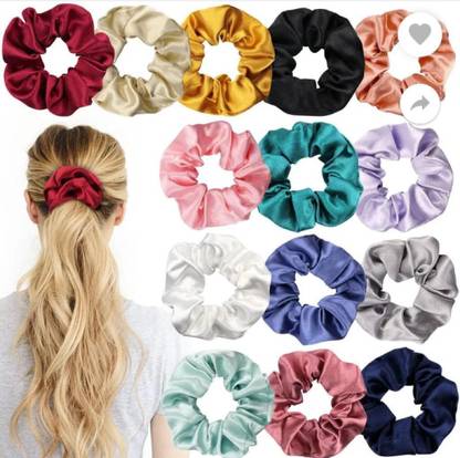 DEEGLO Soft Satin Scrunchie (Pack of 14) Rubber Band