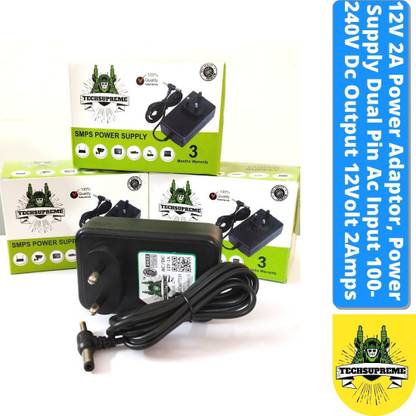 TechSupreme 2V 2A Power Adaptor, Power Supply Ac Input 100-240V Dc Output 12Volt 2A 12 W Adapter