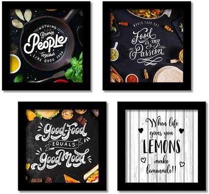 Kitchen Quotes Wall Posters with Frame – Food Posters for Wall Decor – Set of 4 Paper Print