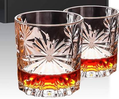 JIGSHTIAL (Pack of 2) Whiskey Crystal Rocks Glasses Heavy Base 300 ML Glass Set Water/Juice Glass