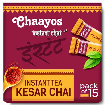 चायोस इंस्टेंट टी प्रीमिक्स - केसर - रेगुलर शुगर (15 सैशेस ) | 100% नेचुरल सैफ्रन | केसर चाय | सैफ्रन टी इंस्टेंट टी डिब्बा