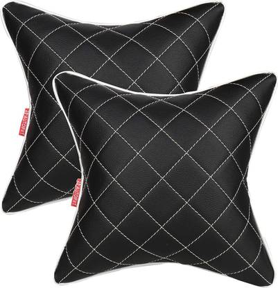 AUTOFIT Black, Silver Leather Car Pillow Cushion for Universal For Car