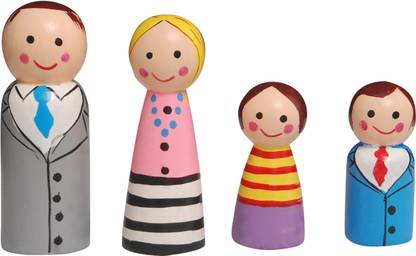 MEERAN ART AND CRAFTS Wooden Peg Dolls Family Non Toxic Colors ( 2 Years+) - Set of 4 Wooden Dolls