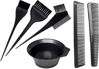 E-DUNIA 200 ML DYE COLOR MIXING BOWL SET WITH 2 PCS HAIR BRUSH [Pack Of 6] BLACK Hairdye Mixing Bowl
