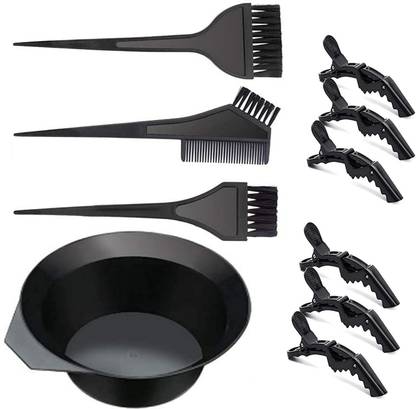 E-DUNIA 200 ML DYE COLOR MIXING BOWL SET WITH 6PCS ELEGATOR TYPE HAIR CLIP BLACK Hairdye Mixing Bowl