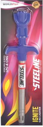 STEELINE Ignite Blue Lighter for Kitchen Use Compatible with Gas (PNG/CNG) & LPGCylinders Steel Gas Lighter