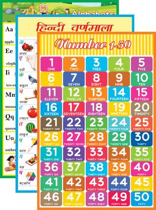 Big Size Kid's Learning Poster Alphabet Chart ,Hindi Varnamala Chart,Counting 1-50 And Etc High Quality Printed By Imported Machine's ( Size - "12x18"inches )( Pack OF 3 Poster) Paper Print Paper Print