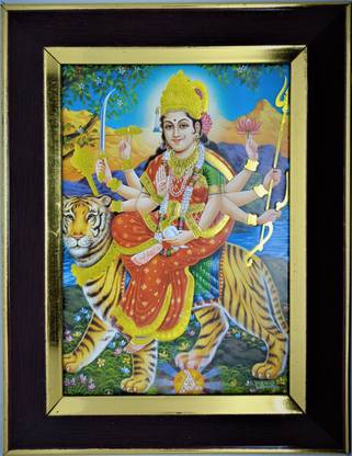 Dwarika Durga Mata Photo Frame With Sky Blue Background Religious Frame