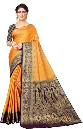 SURANI ENTERPRISE Solid Kanjivaram Art Silk Saree with Unstitched Blouse