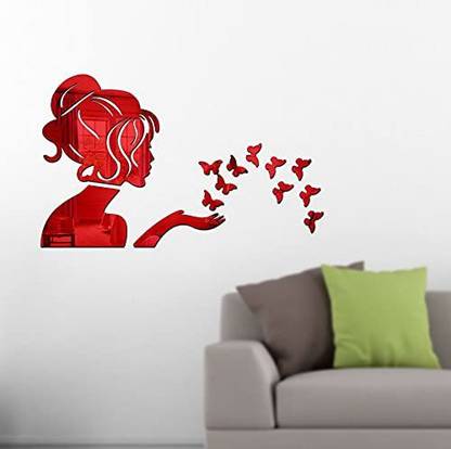 BEST DECOR 12.7 cm Angel Fairy Butterfly RED -912 Self Adhesive Sticker
