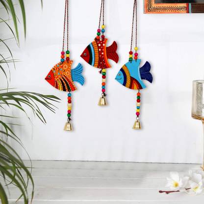 Sohibe Multi Fish wall Hanging Handmade Hand Painted Jaipur Rural Artisans Decorative Showpiece  -  15 cm