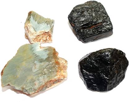 RR SHEIKH GEMS Natural Cat's Eye & Black Tourmaline Raw Rock Healing Reiki Crystal Gemstone Regular Asymmetrical Crystal Stone