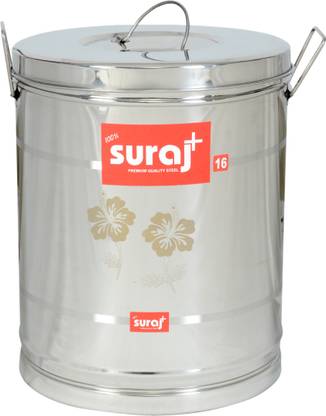 suraj Stainless Steel Box/Drum/Atta/Rice Drum for Storage with Lid, Capacity: 20 Litre 20 L Drum