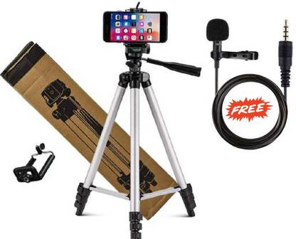 Planetoid Combo PACK Tripod 3110 Stand Mobile Phone Video Camera Tripod Mini with collar mic Tripod Tripod Kit (Black, Silver, Supports Up to 1500 g) Tripod