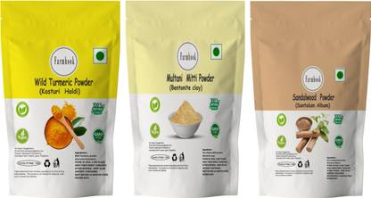 Farmhook Organic Wild Kasturi Turmeric, Multani Mitti Powder, Sandalwood Powder for Face