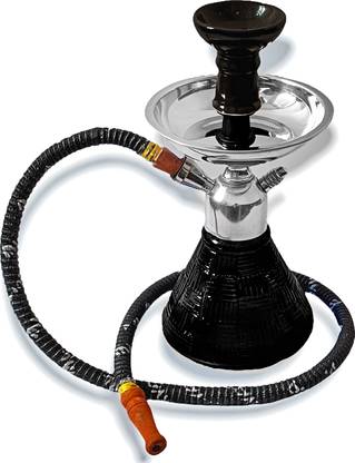 Misr Puff Petite Ultra Black and Chrome Plated IRON PLATE 9 inch Glass Hookah