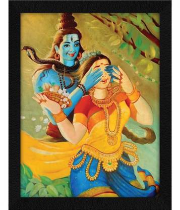 Jitesh Arts Mahadev Shiva Parvati Playing Smiling Spiritual eternal Love Religious Digital Reprint 10.5 inch x 13 inch Painting