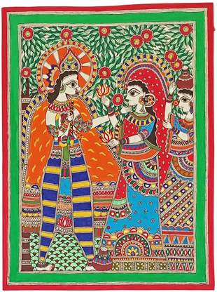MiniArt MITHILA Painting MADHUBANI Painting of RADHA KRISHNA- UNFRAMED Canvas 20 inch x 15 inch Painting