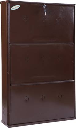 G N Steel 26 Inches Wide 3 Door Powder Coated Wall Mounted Metallic Shoe Rack Metal Shoe Rack