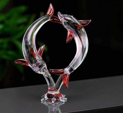 SARGAIYA (GOOD LUCK) PAIR OF GLASS DOLPHIN SHOWPIECE FOR DECORATION AND GIFT | Decorative Showpiece  -  15 cm