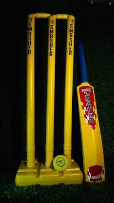 smasher CRICKET KIT (1WICKET SET+2 BAIL+1STD SIZE BAT+1WIND BALL) Cricket Kit