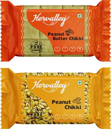 Hervalley Peanut Butter Chikk and Peanut Chikki 100g Family (Pack of 10) Box