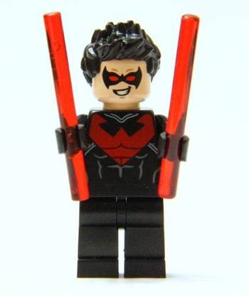 LEGO Nightwing Minifigure (Red Version) - Includes 2 Red Baton Weapons