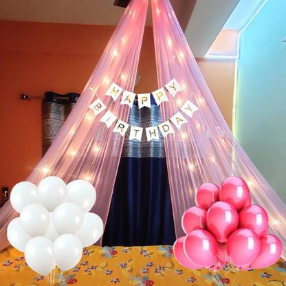 1iAM Solid Cabana / Canopy Birthday Decoration Kit Pink and White Balloon