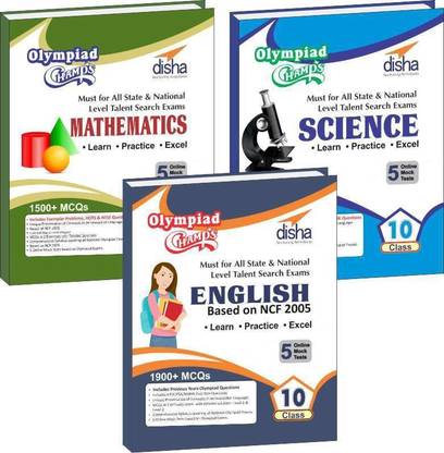 Olympiad Champs Science, Mathematics, English Class 10 with 15 Mock Online Olympiad Tests (set of 3 books)