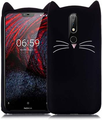 Moonlight Back Cover for Nokia 6.1 Plus |3D Cartoon Mustache Meow Soft Silicone Cute Cartoon Cat Kitty Back Cover