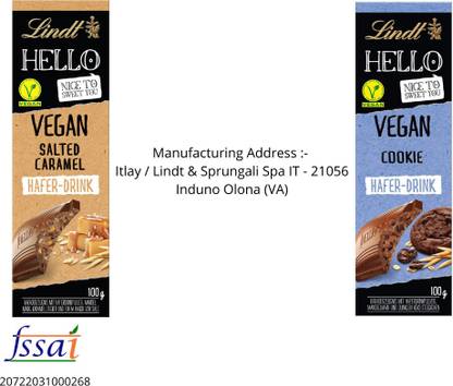 LINDT HELLO VEGAN Cookie & Salted Caramel (Hafer-Drink) (IMPORTED) Bars