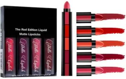 Jollity Sensational Liquid Matte Lipsticks 4 Piece + 5 IN 1 Cremmy Lipstick Red