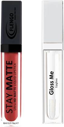 FLENGO MATTE LIQUID LIPSTICK WITH TRANSPARENT SUPREME SHINE LIP GLOSS ROSE