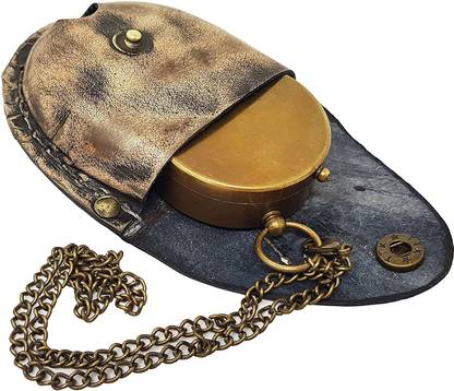 Planet P Antique Brass Compass Nautical Pocket Backpacking Compass Leather Case Compass