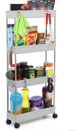 ABOUT SPACE Containers Kitchen Rack Plastic 4-Tier Space-Saving Kitchen Storage Rack with Wheels