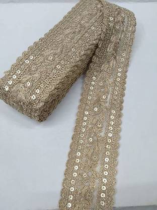 DEEP'S CREATION New Sequence Work Lace for Borders (9 x 2.5 Inch) (Gold) Pack of 1 Lace Reel