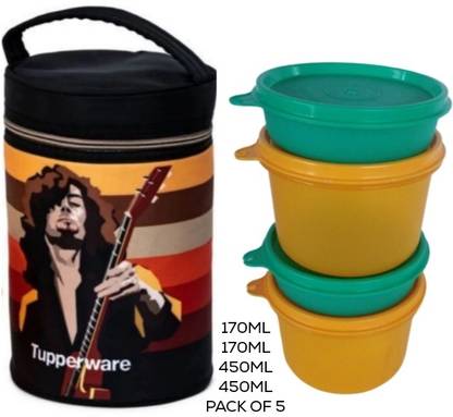 TUPPERWARE Rocker Lunch Set Each 450+450+170+170ml, With Bag (Pack of 5) 4 Containers Lunch Box