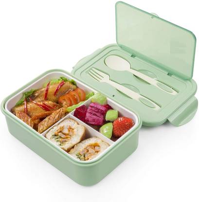 XAMILE Lunch Box and Spoon, Reusable 3-Compartment Divided Food Storage Container Boxes 1 Containers Lunch Box