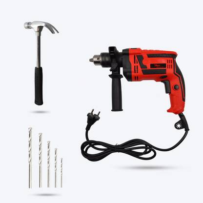 Hillgrove 1000W Drill Machine with 5 Pcs Masonry Drill Bit Set and Claw Hammer for Making Holes in Metal/Wood/Concrete with Reverse Rotation and Variable Speed HGCM225M1 Pistol Grip Drill