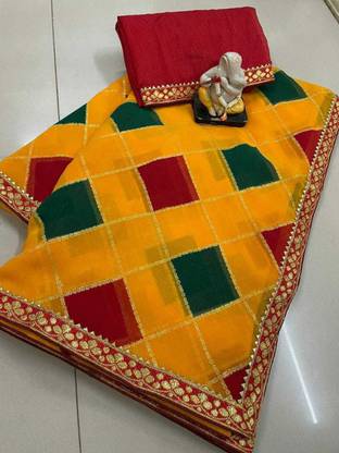 Floral Print Bandhani Georgette Saree