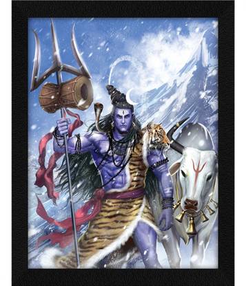 Jitesh Arts God Shiva Shambhu Mahadev Nandi Kailash Parvat Trishuul Damru Digital Reprint 13.5 inch x 10.5 inch Painting