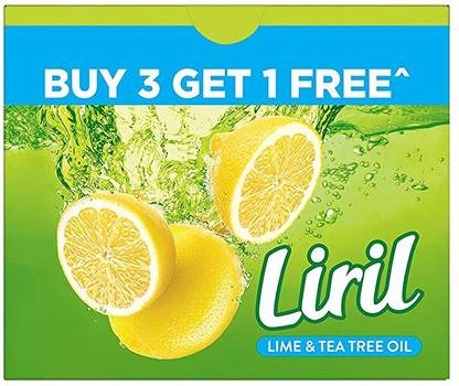 Liril Lime and Tea Tree Oil Soap, Buy 3 Get 1, Pack of 4 (125g each)