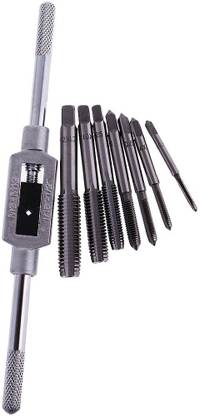 kts12 Adjustable M3-M12 Wrench Tapping Threading and Industrial HSS Metric Taper Plug Tap Thread Drill Bits Tool -7 Pieces Single Sided Speed Wrench