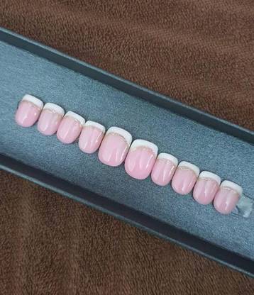 AMOK STORE press on nail art kit, artificial nail tip, fake nail with glue, false nail pink