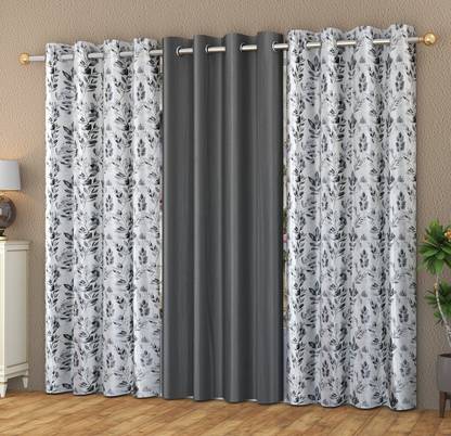 LUCHOM 273 cm (9 ft) Long Door Satin Blackout Curtain (Pack Of 3)