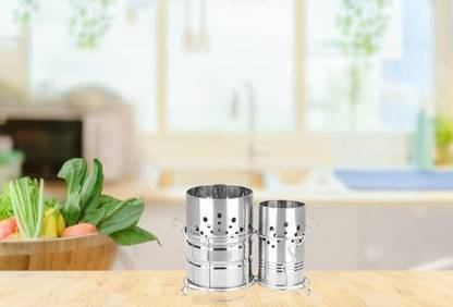 AVMART High grade Pack of 2 Stainless Steel Spoon Holder & Stand Multipurpose Stainless Steel Cutlery Set